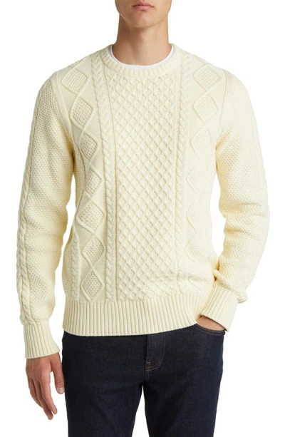 Schott Cable Stitch Crewneck Sweater In Ivory