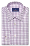 David Donahue Trim Fit Dobby Micro Check Cotton Dress Shirt In Lilac/white