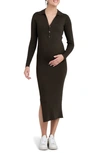 Ripe Maternity Sammy Rib Long Sleeve Maternity/nursing Polo Dress In Ivy