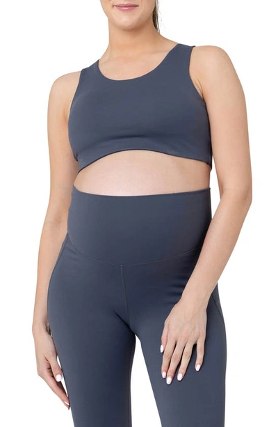 Ripe Maternity Tempo Stretch Nylon Maternity Crop Top In Blue Steel