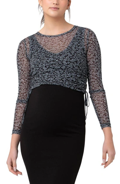 Ripe Maternity Layla Ruched Floral Long Sleeve Top In Black,storm