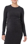 Ripe Maternity Amber Ruched Long Sleeve Maternity Top In Dark Charcoal