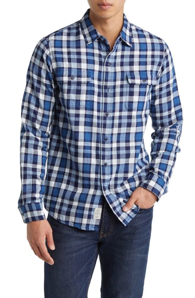 Schott Plaid Slub Cotton Button-up Shirt In Blue
