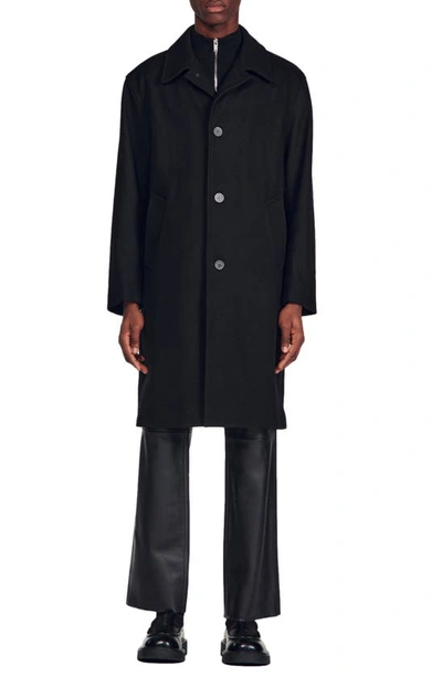 Sandro Mac Wool Blend Coat In Black