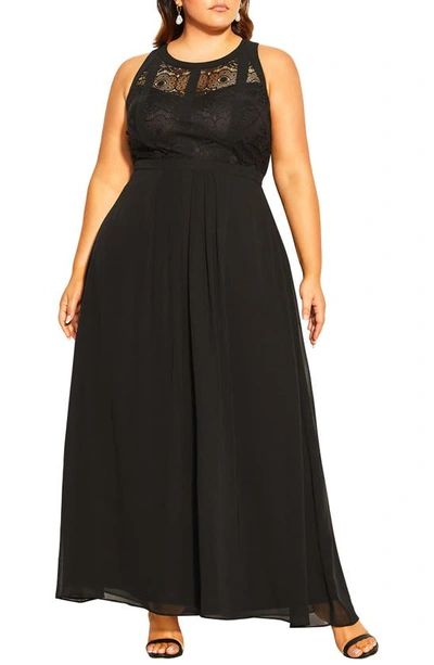 City Chic Lace Panel Sleeveless Dress In Black