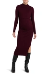 Ripe Maternity Nella Long Sleeve Rib Maternity Dress In Maroon