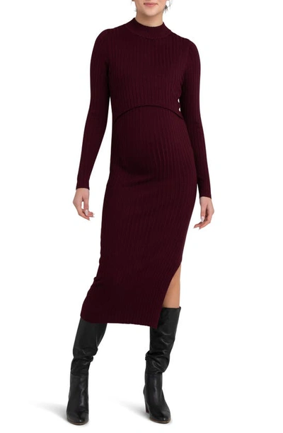 Ripe Maternity Nella Long Sleeve Rib Maternity Dress In Maroon