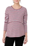 Ripe Maternity Maternity Ripe Lionel Long Sleeve Nursing Tee Maroon/white In Maroon,white