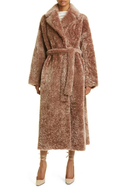 Ulla Johnson Rosetta Belted Genuine Shearling Reversible Coat In Brown