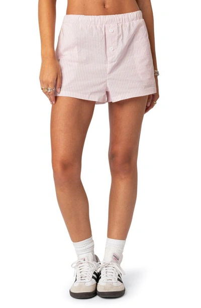 Edikted Pinstripe Cotton Boxer Shorts In Pink