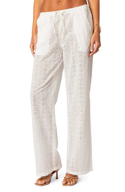 Edikted Lemon Lacey Cotton Eyelet Pants In White