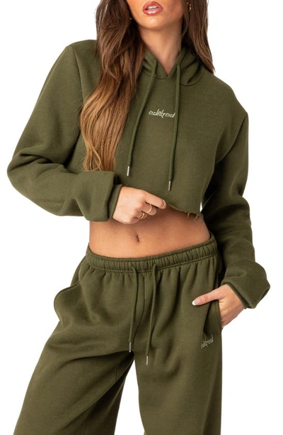 Edikted Breanna Cotton Blend Crop Hoodie In Olive