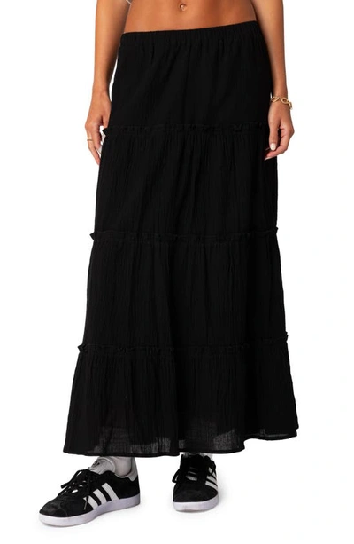 Edikted Tiered Cotton Maxi Skirt In Black