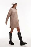 Topshop Rib Long Sleeve Shift Sweater Dress In Brown