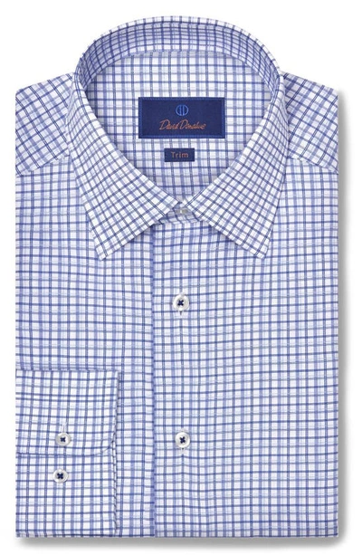 David Donahue Trim Fit Broken Line Check Twill Dress Shirt In White/blue