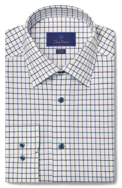 David Donahue Trim Fit Dobby Check Dress Shirt In White/green