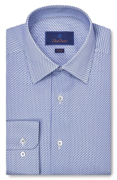 David Donahue Trim Fit Geometric Print Supima® Cotton Dress Shirt In Blue