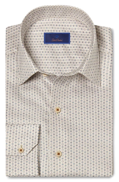 David Donahue Regular Fit Spread Collar Twill Printed Casual Shirt In Sand/sky