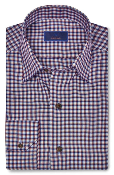 David Donahue Plaid Twill Dress Shirt In Blue/merlot