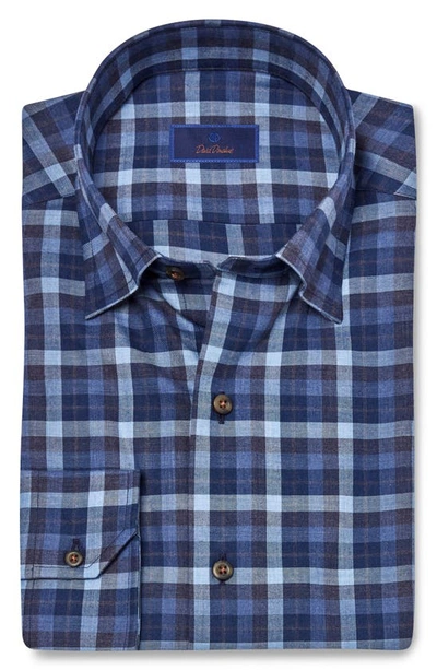 David Donahue Plaid Cotton Twill Hidden Button-down Shirt In Blue/ Charcoal