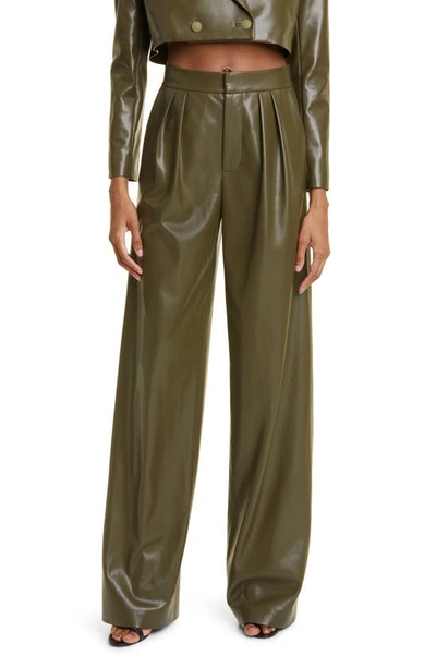 Alice And Olivia Women's Pompey Pleated Faux Leather Wide-leg Pants In Olive