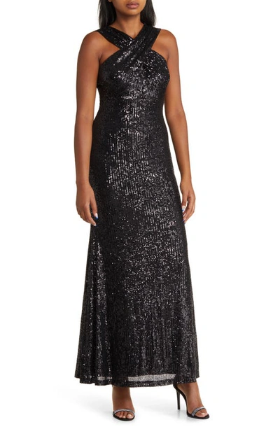 Eliza J Sequin Cross Front Gown In Black