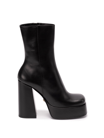 Versace Leather Boots In Negro