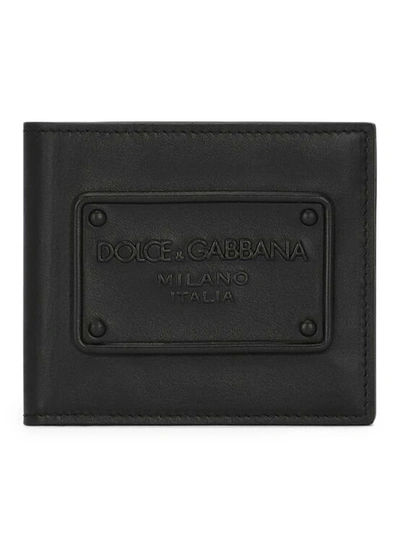 Dolce & Gabbana Bifold Wallet In Calfskin With Embossed Logo In Black