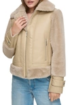Andrew Marc Faux Fur Trim Faux Leather Aviator Jacket In Oatmeal