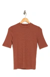 Vince Stripe Elbow Sleeve Top In Cinnamon/ Blanc