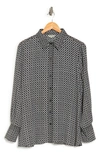 Max Studio Circle Stripe Long Sleeve Button-up Shirt In Black/ Cream Wicker Diamonds