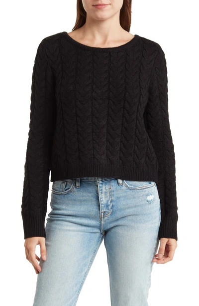 Love By Design Zanna Tie Back Cable Knit Sweater In Black