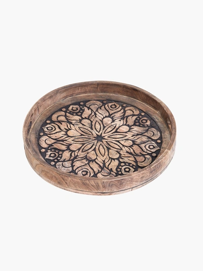 French Connection Shadow Carved Wooden Tray Grey Wash In Pattern