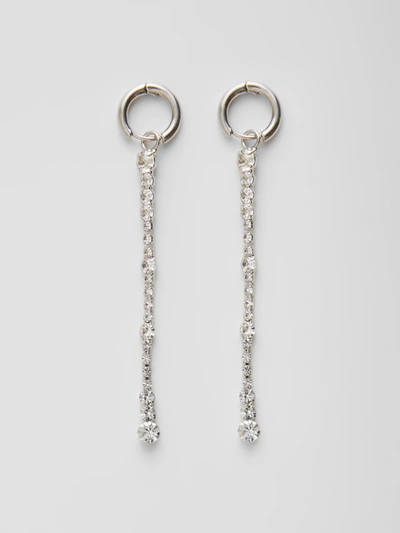 French Connection Long Diamante Drop Huggie Hoop Earrings Silver/diamante In Metallic