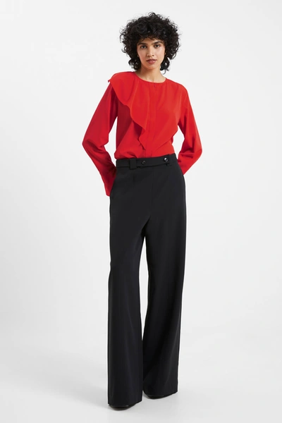 French Connection Crepe Light Recycled Asymmetric Frill Shirt Warm Red