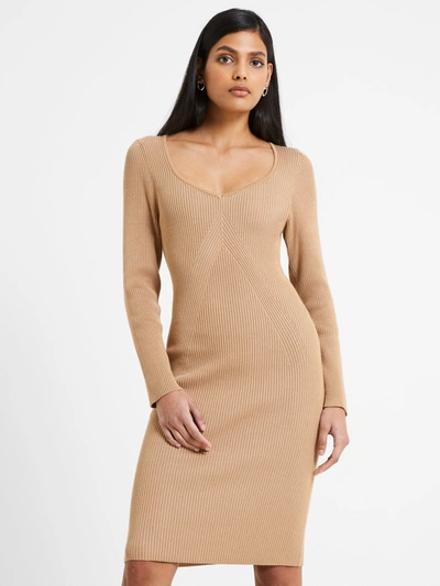 French Connection Mari Knit Dress Lgt Tobacco Brow Mul In Neutral