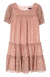 Zunie Kids' Plissé Metallic Babydoll Dress In Rose Gold