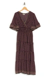 Max Studio Short Sleeve V-neck Maxi Dress In Wine Simple Signet