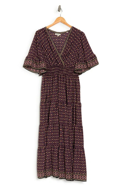 Max Studio Short Sleeve V-neck Maxi Dress In Wine Simple Signet