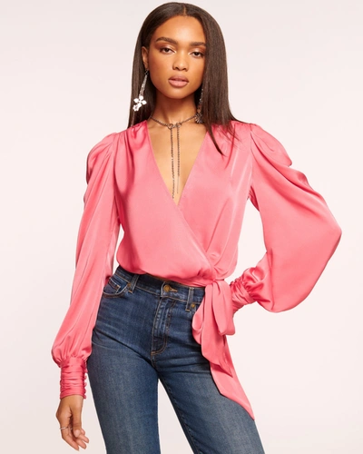 Ramy Brook Pauline Puff Sleeve Blouse In Poppy Pink