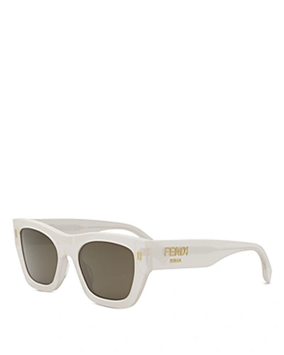 Fendi Roma Rectangular Sunglasses, 53mm In White/brown Solid