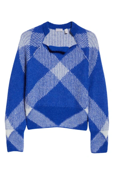 Burberry Check Alpaca Wool Blend Sweater In Blue