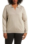 By Design Kaya Polo Sweater In Oatmeal Heather