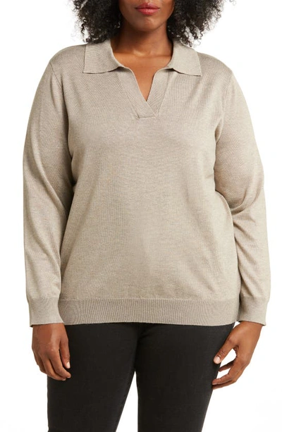 By Design Kaya Polo Sweater In Oatmeal Heather