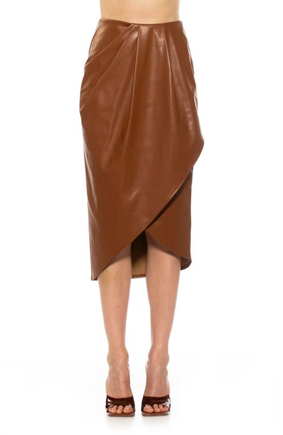 Alexia Admor Theana Faux Leather Pleated Midi Skirt In Camel