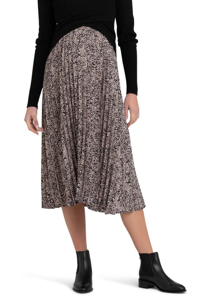 Ripe Maternity Florence Pleated Midi Maternity Skirt In Black / Dusty Pink
