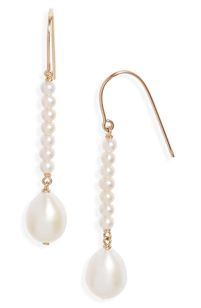 Poppy Finch Cultured Pearl Linear Drop Earrings In 14k Yellow Gold