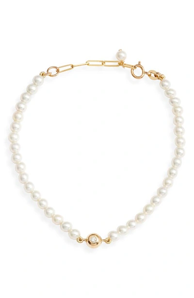 Poppy Finch Cultured Pearl & Diamond Beaded Bracelet In 14k Yellow Gold