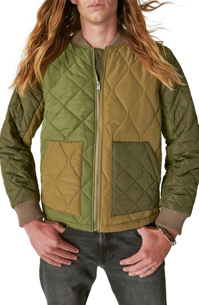Lucky Brand Patchwork Quilted Bomber Jacket In Olive Multi