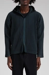 Issey Miyake Pleated Zip-up Hoodie In Dark Green